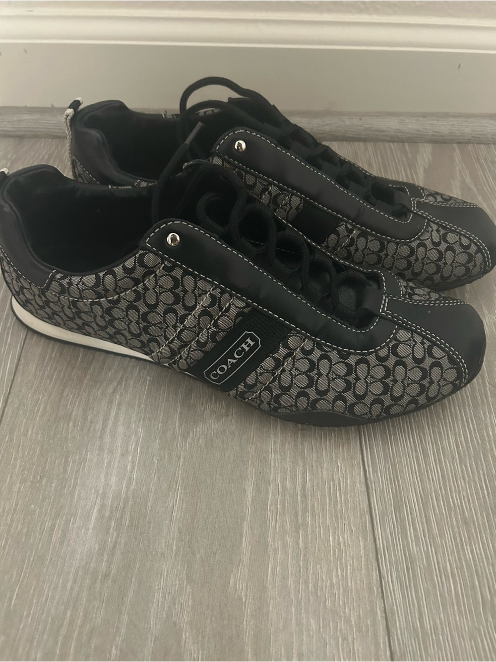 Coach Monogram Lace-Up Sneakers in Black and Gray